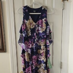 SLNY BRAND WOMEN'S FANCY SLEEVELESS RUFFLED LINED SHORT DRESS SIZE 8